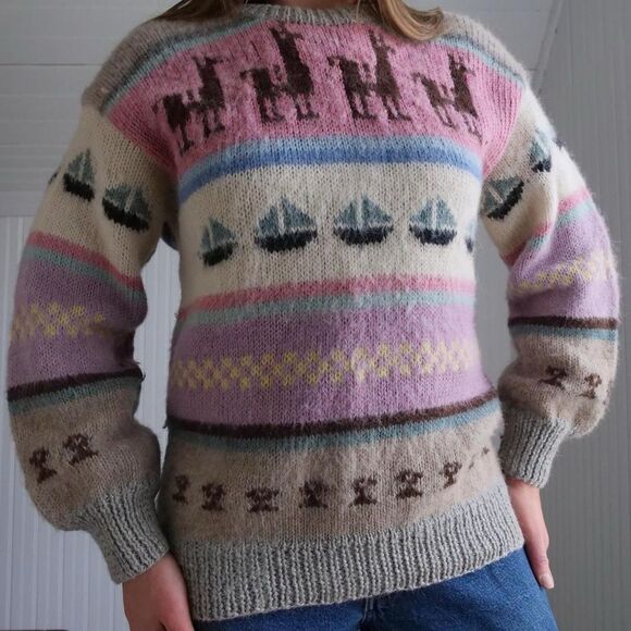Fun vintage wool alpaca and sailboat sweater - Picture 1 of 6